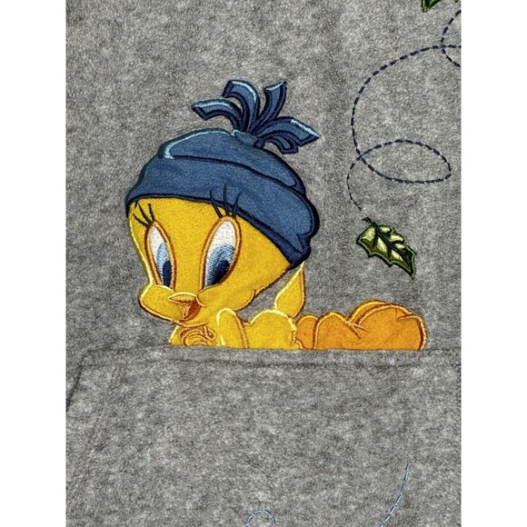Vintage Looney Tunes Tweety Embroidered Fall Gray Hoodie Quarter Zip Size XL - Picture 2 of 7
